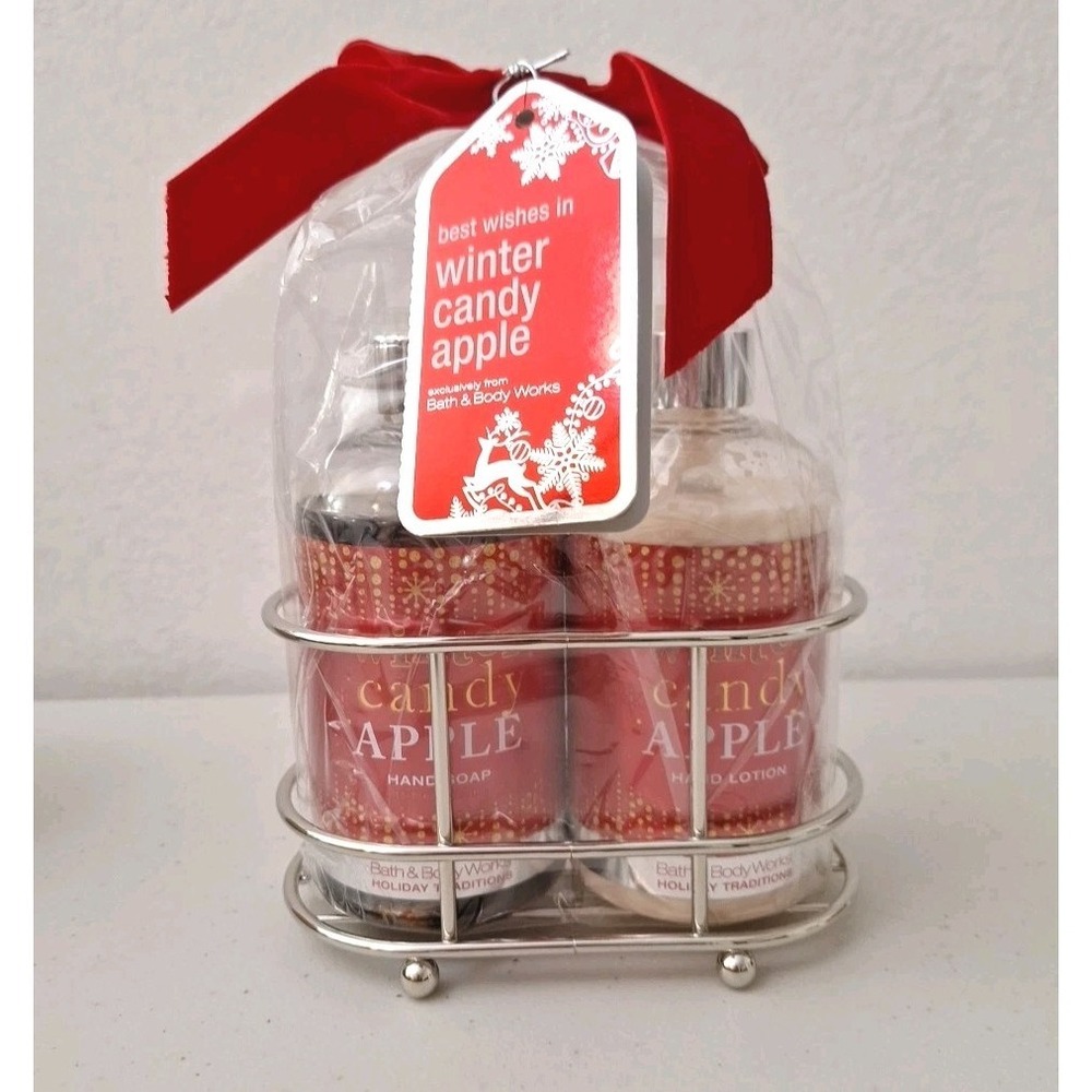 BATH & BODY WORKS Winter Candy Apple Hand Soap & Lotion Christmas Gift Set Vtg